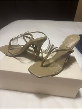 Minimalist Beige Clear-Strap Heeled Sandals